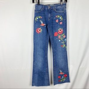 Zara Size 2 Jeans Embroidered Floral Raw Hem